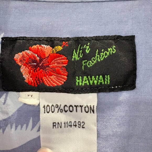 Mens Hawaiian Surfboard Print Blue Short-Sleeve Shirt Ali'i Fashions 2X - Picture 3 of 8